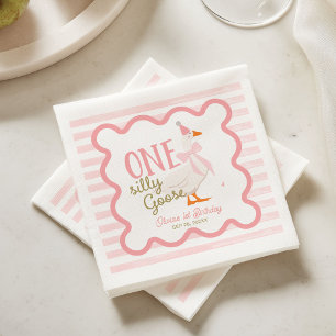 Guardanapo De Papel Um Arco Rosa de Ganso Bobo Aniversário de 1 Ano