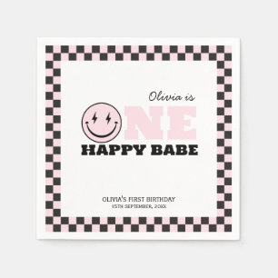Guardanapo De Papel Um bebê feliz, garotas cor-de-rosa, primeiro anive
