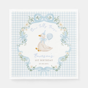 Guardanapo De Papel Um Bobo ganso Arco azul primeiro aniversario Gingh