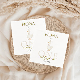 Guardanapo De Papel Um Bobo Goose Gingham primeiro aniversario