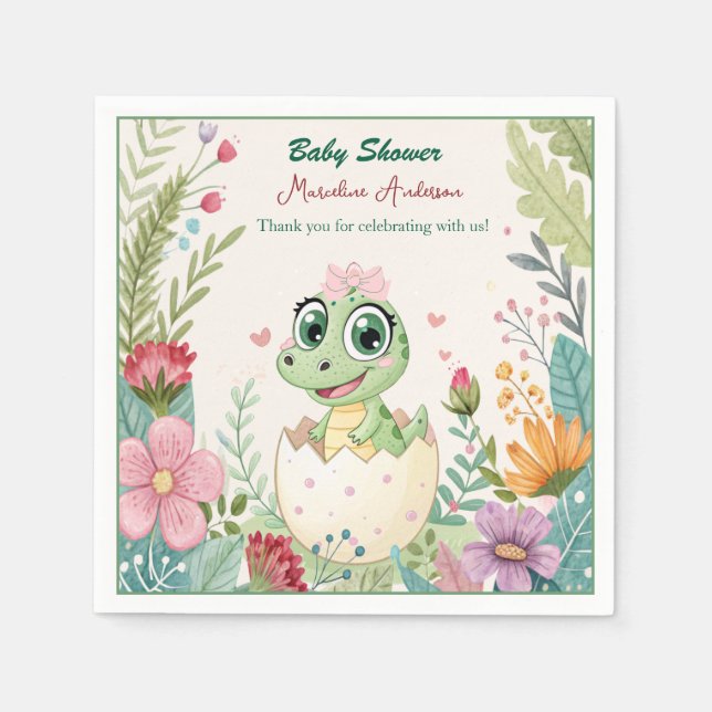 Guardanapo De Papel Um bonito dinossauro Aquarela Apanhando em breve (Frente)