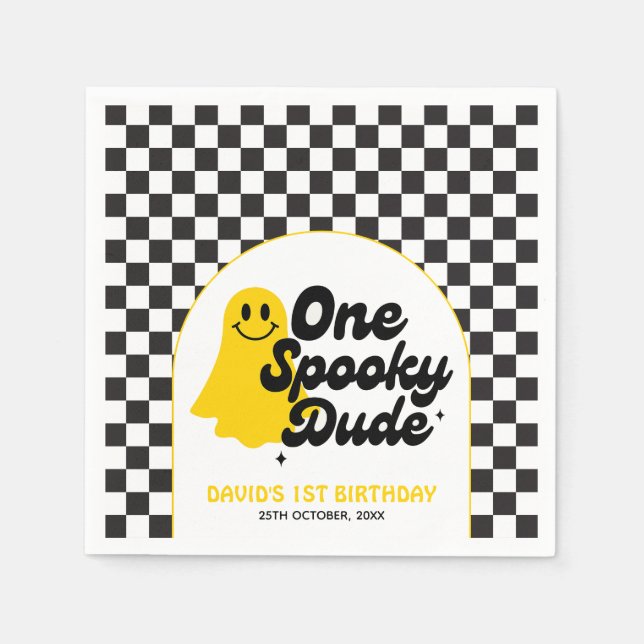 Guardanapo De Papel Um Cara Assustador Groovy Halloween Primeiro Anive (Frente)