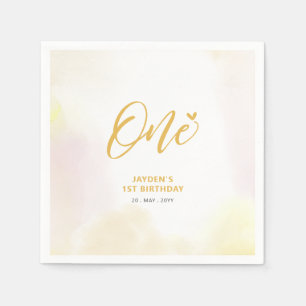 Guardanapo De Papel Um Coração Amarelo & Menino Aquarela 1º Aniversári