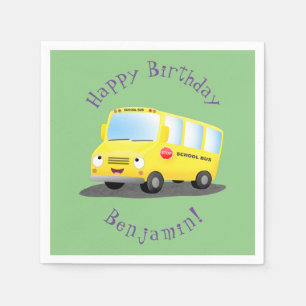 Guardanapo De Papel Um desenho animado de ônibus escolar amarelo boni