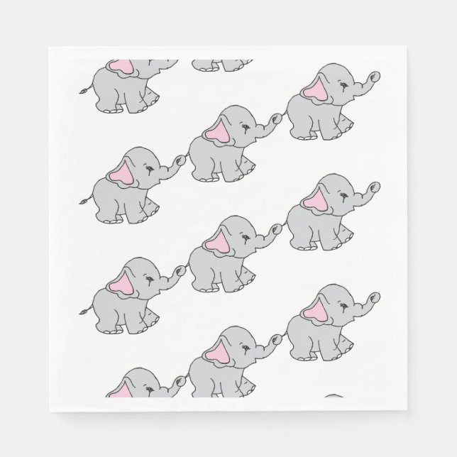 Guardanapo De Papel Um desenho de elefante desenhado à mão rosa (Frente)