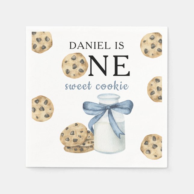 Guardanapo De Papel Um Doce Biscoito e Leite Primeiro Aniversário   (Frente)