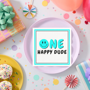 Guardanapo De Papel Um Feliz primeiro aniversario de Partido Azul Smil