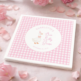 Guardanapo De Papel Um Ganso Bobo Rosa de Aniversário de Um Ano Rústic