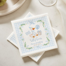 Guardanapo De Papel Um Ganso Tolo Laço Azul Floral 1º Aniversário