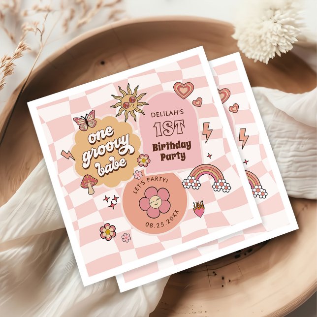 Guardanapo De Papel Um Groovy Babe Daisy Retro Party (Criador carregado)