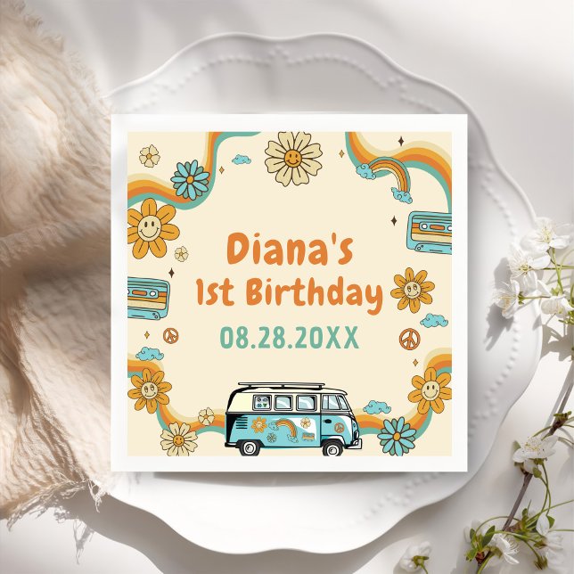 Guardanapo De Papel Um Groovy Babe Retro primeiro aniversario Arco-Íri (Criador carregado)