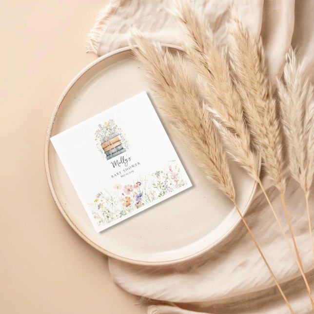 Guardanapo De Papel Um Novo Capítulo Começa Livro Wildflower Chá de Be (A New Chapter Begins Baby Shower Cocktail Napkin)