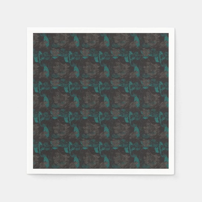 Guardanapo De Papel um padrão preto e verde com fundo preto (Frente)