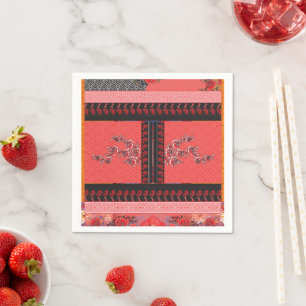 Guardanapo De Papel um padrão vermelho e preto com flores
