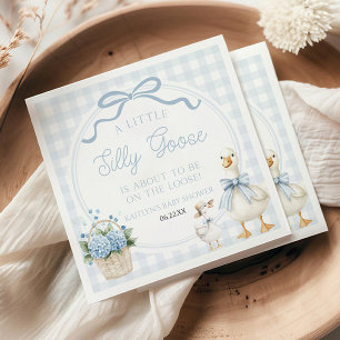 Guardanapo De Papel Um Patinho Bobo Laço Floral Azul Chá de Bebê