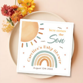 Guardanapo De Papel Um Pequeno Chá de fraldas De Sol Aqui Vem O Filho