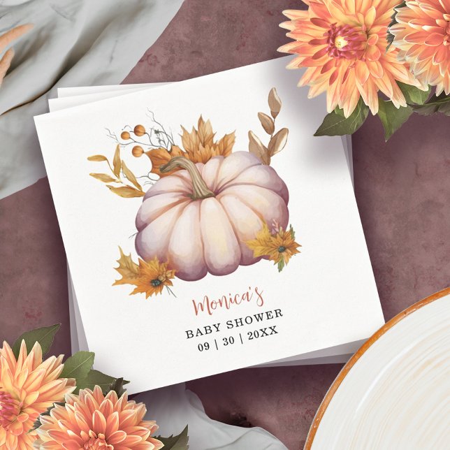 Guardanapo De Papel Um Pequeno Chá de fraldas Floral de outono de Abób (A Little Pumpkin Autumn Fall Floral Baby Shower Napkins)