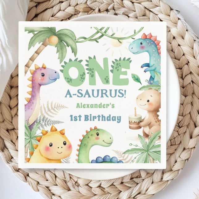 Guardanapo De Papel Um primeiro aniversario A-Saurus Boy Dinosaur (Criador carregado)