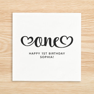 Guardanapo De Papel Um primeiro aniversario de Script de Corações Cort