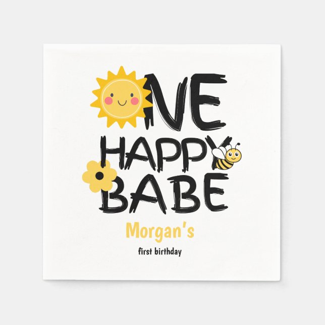 Guardanapo De Papel Um primeiro aniversario Feliz, Bebê Amarelo Solare (Frente)