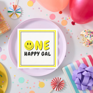 Guardanapo De Papel Um primeiro aniversario Feliz, Festa Amarelo Smile