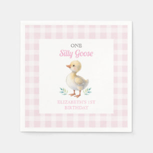 Guardanapo De Papel Um Silly Goose Rosa Xadrez Menina Primeiro Anivers