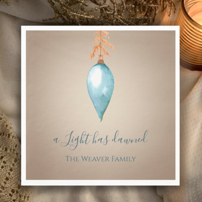 Guardanapo De Papel Uma Luz Acendeu | Natal Personalizado para Aquarel (Customize my original minimalist watercolor blue bauble Christmas dinner napkin. A Light has dawned.)