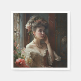 Guardanapo De Papel Uma Mulher Garganta Em Um Vestido De Flores De Sed