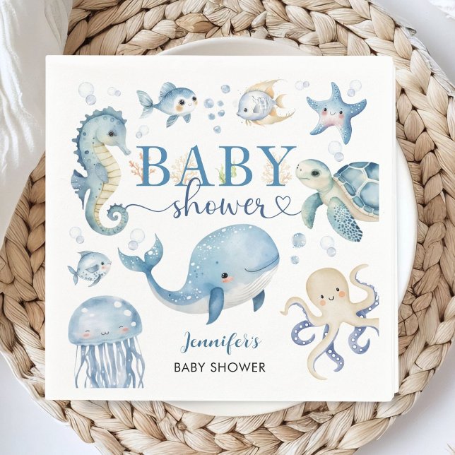 Guardanapo De Papel Under The Sea Baby Shower Boy Blue Ocean (Criador carregado)