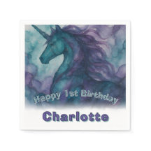 Unicorn Aniversário Napkin - Estilo de Tinta Álcoo