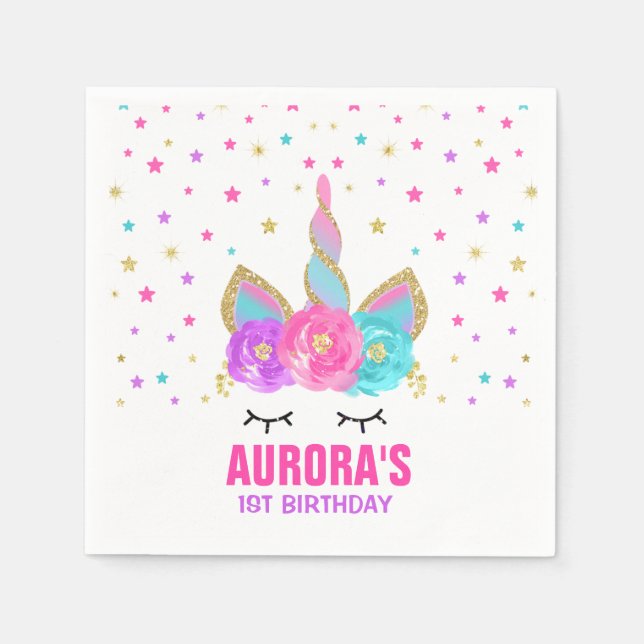 Guardanapo De Papel Unicorn Festa de aniversário Napkin Whimsical Unic (Frente)