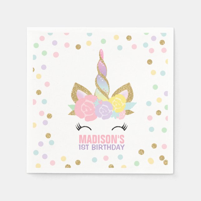 Guardanapo De Papel Unicorn Festa de aniversário Napkin Whimsical Unic (Frente)