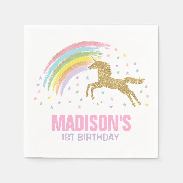 Guardanapo De Papel Unicorn Festa de aniversário Napkin Whimsical Unic (Frente)