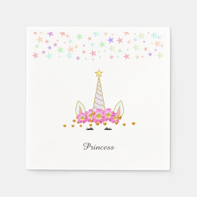 Guardanapo De Papel Unicorn, Flores, Estrelas e Confetes de Aniversári (Frente)