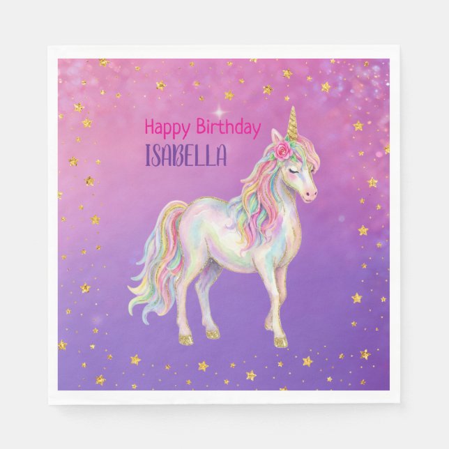 Guardanapo De Papel Unicorn Glitter Girls Birthday (Frente)