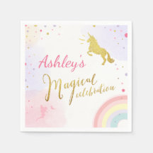 Unicorn Papel Napkin Rosa Dourado Aniversário Mági