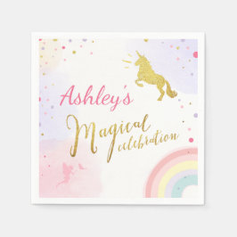 Guardanapo De Papel Unicorn Papel Napkin Rosa Dourado Aniversário Mági