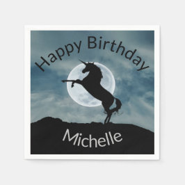 Guardanapo De Papel Unicorn Silhouette Moon Happy Birthday - Nome