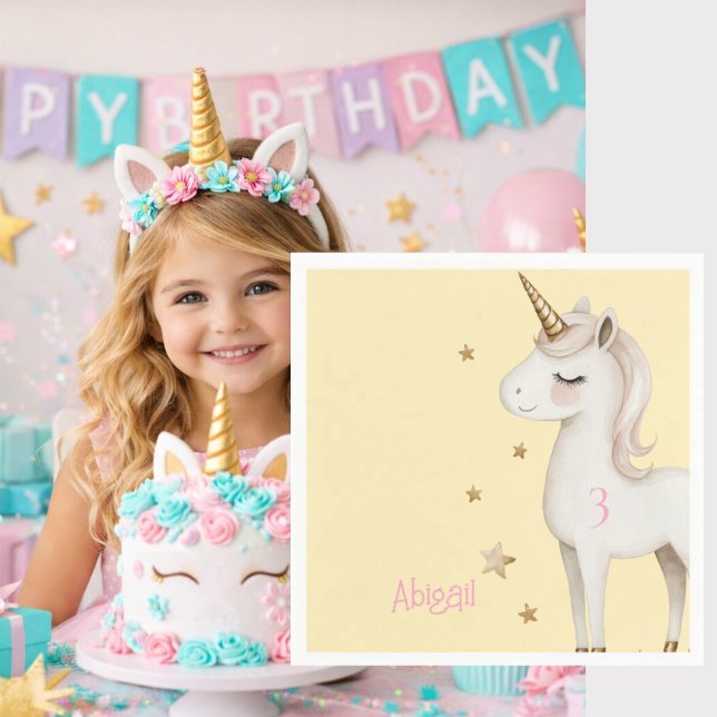 Guardanapo De Papel Unicorn Yellow & Pink Girl Birthday Party Cocktail (Criador carregado)