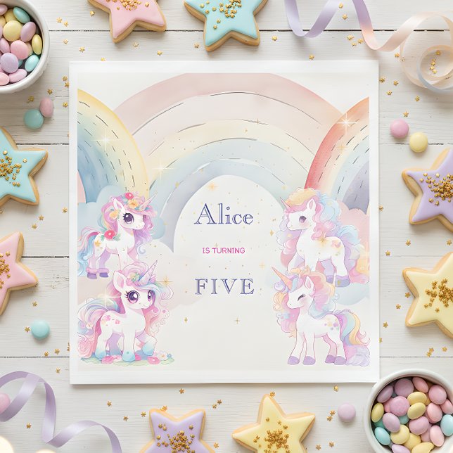 Guardanapo De Papel unicórnios mágicos e arco-íris anos (Criador carregado)