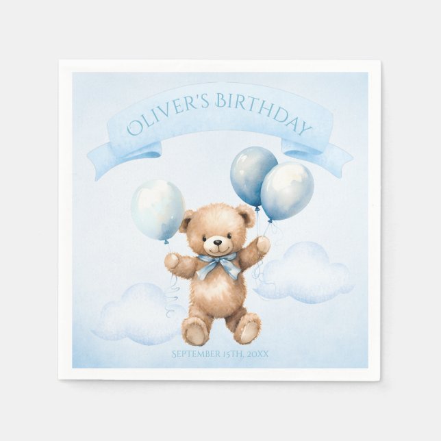 Guardanapo De Papel Ursa de Aguarela Encantadora para Primeiro Anivers (Frente)