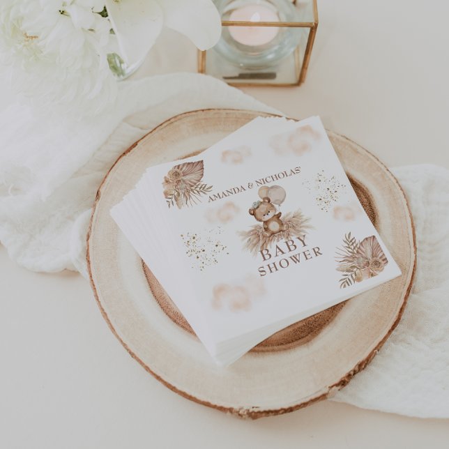 Guardanapo De Papel Ursa Espera Bebê Boho Pampas Churrasco Urso de pel (Criador carregado)