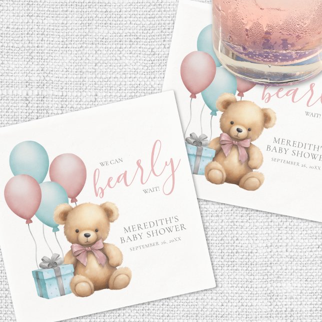 Guardanapo De Papel Ursinho de Balão Chá de Bebê (Balloon Teddy Bear Baby Shower Napkins)