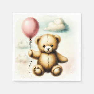 Guardanapo De Papel Ursinho de Balão Rosa Teddy Mal Pode Esperar Chá d