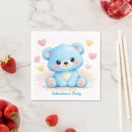 Guardanapo De Papel Ursinhos de Bebê Azuis Pastéis Fofos Aniversário C