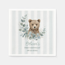 Urso Aniversário de 1º Ano Menino Folhagem Botânic