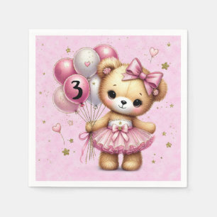 Guardanapo De Papel Urso Bailarina Rosa Balão Brilhante Festa de Anive