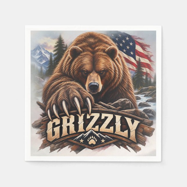 Guardanapo De Papel Urso Cinzento - Selvagem Americano (Frente)