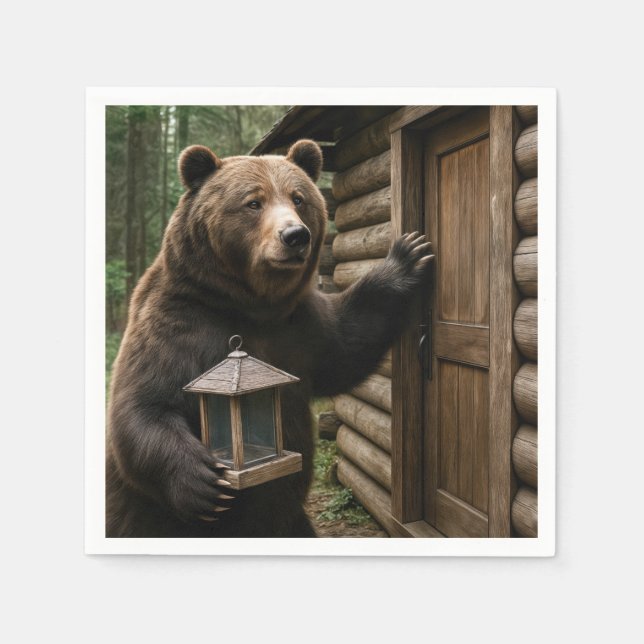 Guardanapo De Papel Urso com um alimentador de aves vazio (Frente)