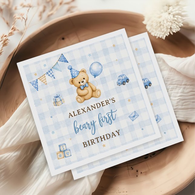 Guardanapo De Papel Urso de 1º Aniversário Beary Balão Azul (Criador carregado)
